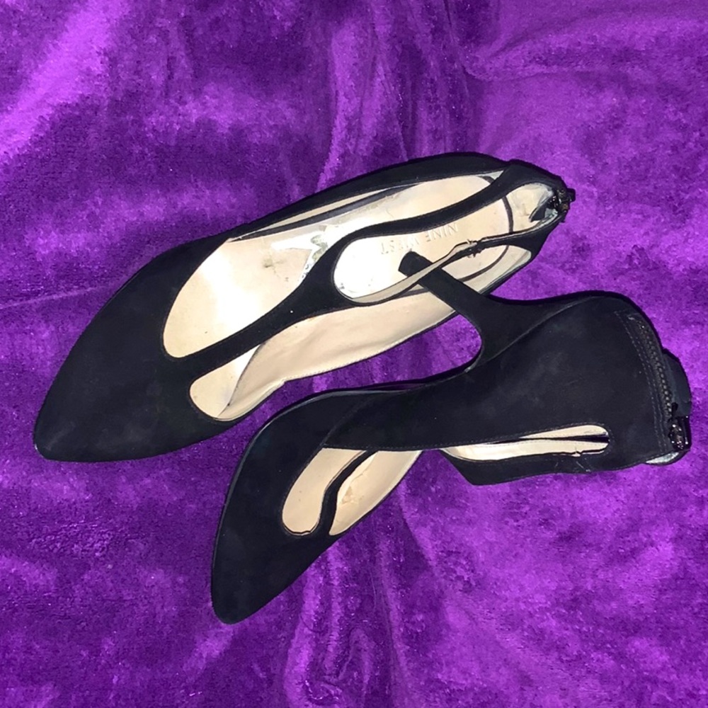 Black suede pumps